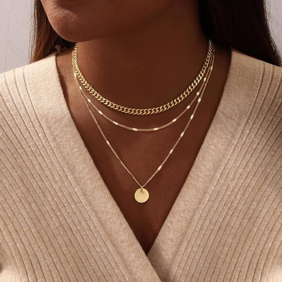 14K Gold Plated Layering Necklaces For Women Gold Necklace Set, Cuban Link, Snak - Picture 5 of 9